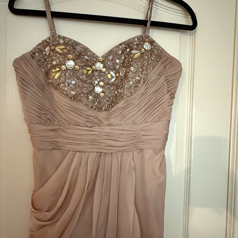 Taupe formal beaded drape gown size 2